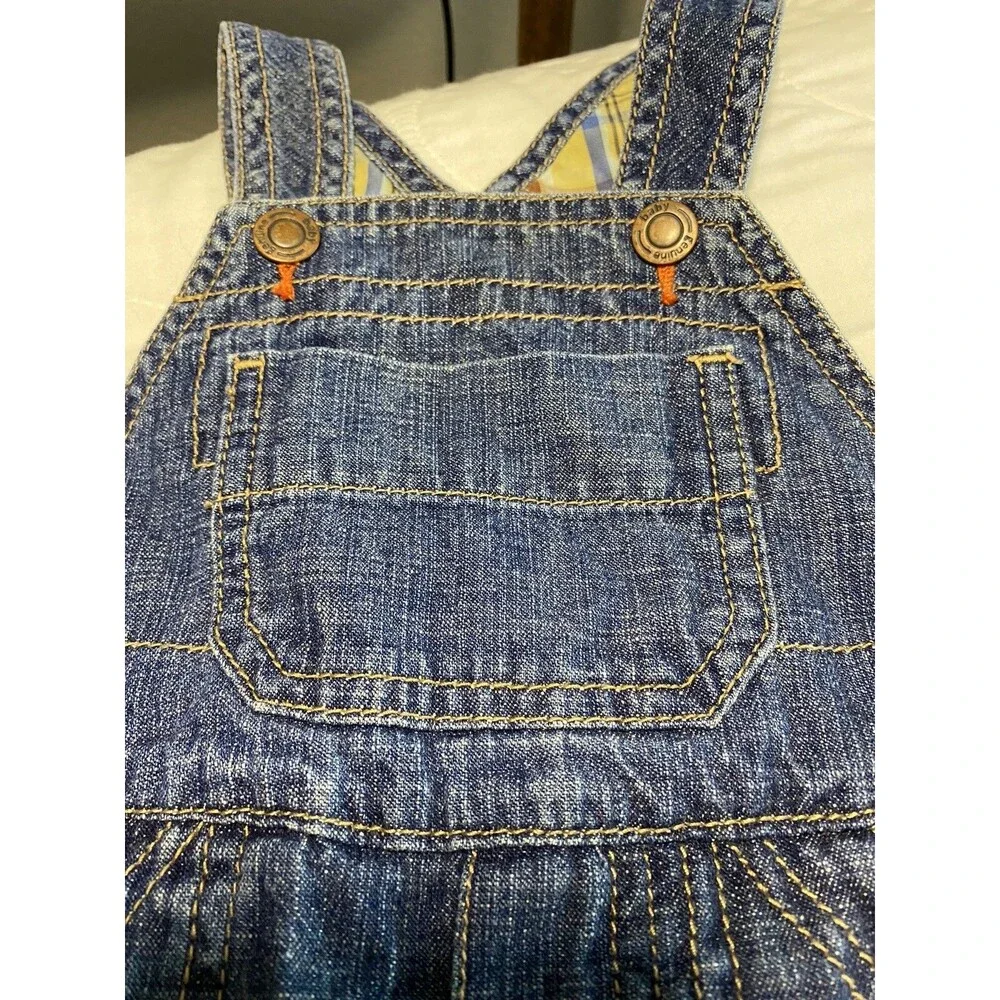 OshKosh BGosh Overalls 6 month Plaid Lined Vestbak Denim Snap USA Vtg. EUC